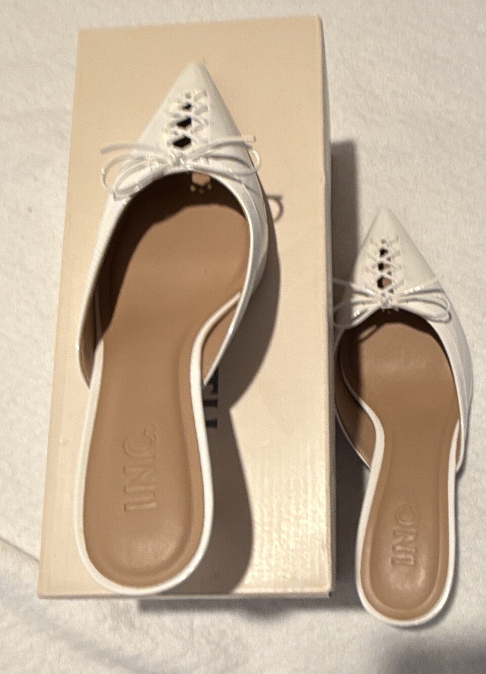INC Women’s White Lace-Up Pointed Toe Mule Kitten Heel Size 6 M